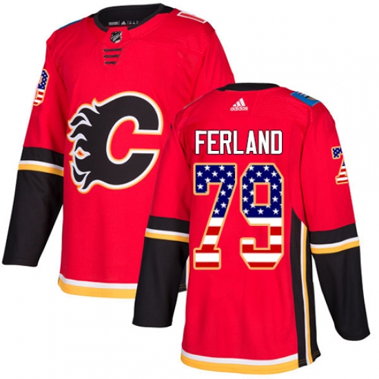 Men's Adidas Calgary Flames #79 Michael Ferland Authentic Red USA Flag Fashion NHL Jersey - Ujersey