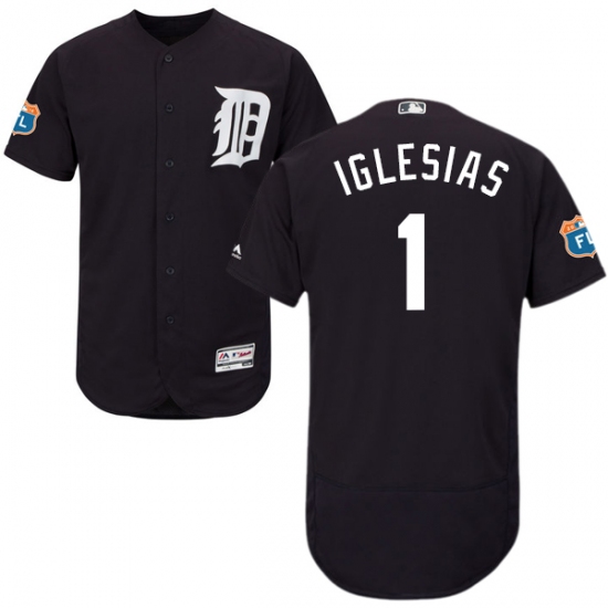 Men's Majestic Detroit Tigers #1 Jose Iglesias Navy Blue Alternate Flex Base Authentic Collection MLB Jersey - Ujersey