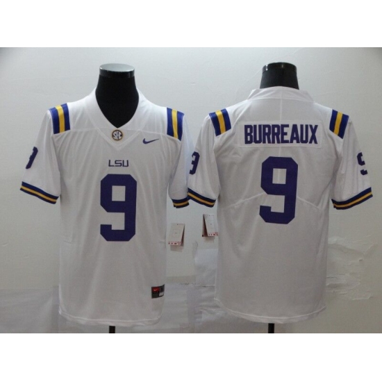 Men's LSU Tigers #9 Burreaux White College Football Jersey - Ujersey