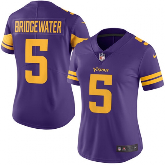 Women's Nike Minnesota Vikings #5 Teddy Bridgewater Limited Purple Rush Vapor Untouchable NFL Jersey - Ujersey