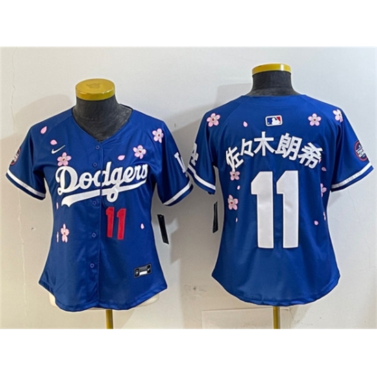 Women's Los Angeles Dodgers #11 佐々木朗希 Royal 2025 Tokyo Series Limited Stitched Baseball Jersey(Run Small)