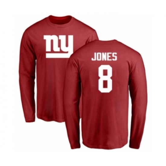 Football New York Giants #8 Daniel Jones Red Name & Number Logo Long Sleeve T-Shirt - Ujersey