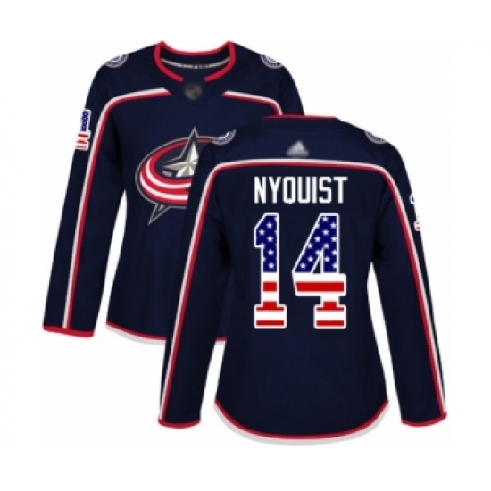 Women's Columbus Blue Jackets #14 Gustav Nyquist Authentic Navy Blue USA Flag Fashion Hockey Jersey - Ujersey