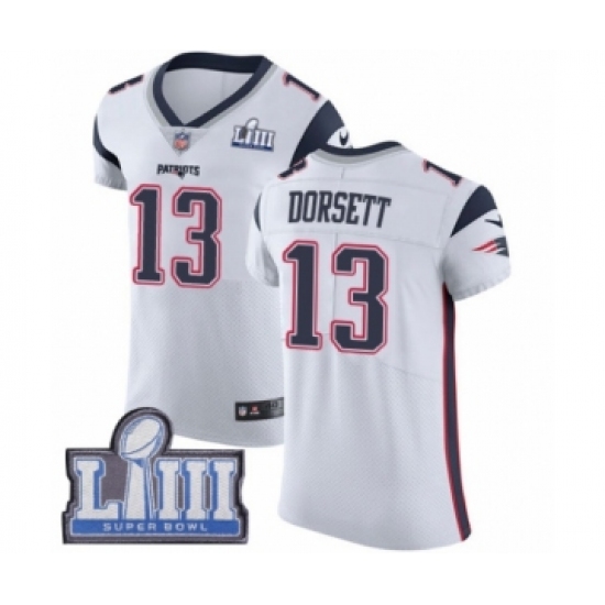 Men's Nike New England Patriots #13 Phillip Dorsett White Vapor Untouchable Elite Player Super Bowl LIII Bound NFL Jersey - Ujersey