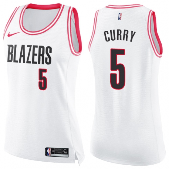 Women's Nike Portland Trail Blazers #5 Seth Curry Swingman White Pink Fashion NBA Jersey - Ujersey