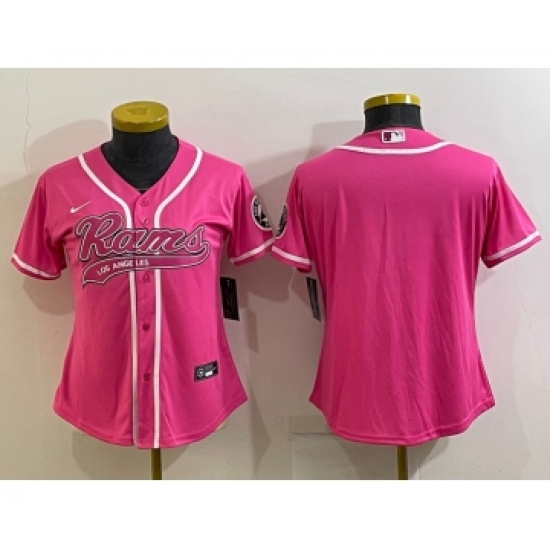 Women's Los Angeles Rams Blank Pink With Patch Cool Base Stitched Baseball Jersey - Ujersey
