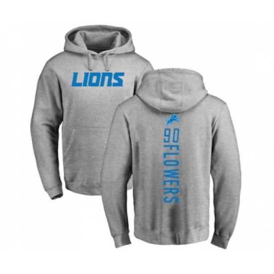 Football Detroit Lions #90 Trey Flowers Ash Backer Pullover Hoodie - Ujersey