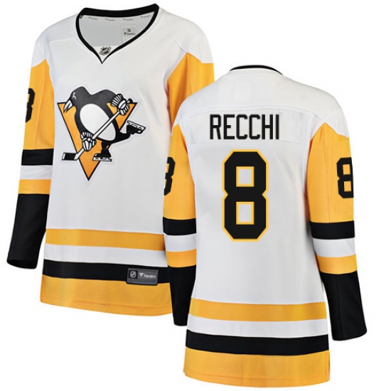 Women's Pittsburgh Penguins #8 Mark Recchi Authentic White Away Fanatics Branded Breakaway NHL Jersey - Ujersey
