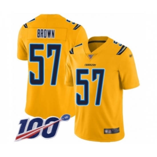 Men's Los Angeles Chargers #57 Jatavis Brown Limited Gold Inverted Legend 100th Season Football Jersey - Ujersey