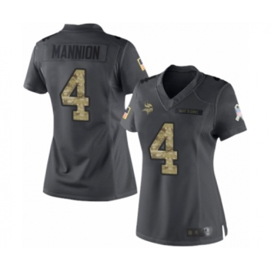 Women's Minnesota Vikings #4 Sean Mannion Limited Black 2016 Salute to Service Football Jersey - Ujersey