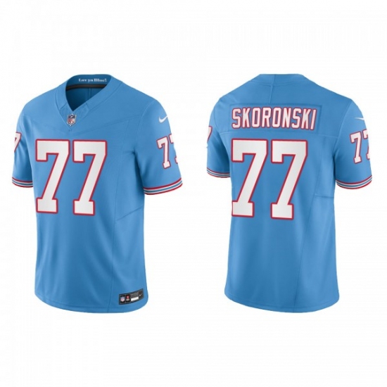 Men's Nike Tennessee Titans #77 Peter Skoronski Light Blue 2023 F.U.S.E. Vapor Limited Throwback Stitched Football Jersey - Ujersey