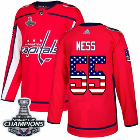 Youth Adidas Washington Capitals #55 Aaron Ness Authentic Red USA Flag Fashion 2018 Stanley Cup Final Champions NHL Jersey - Ujersey