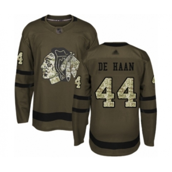 Men's Chicago Blackhawks #44 Calvin De Haan Authentic Green Salute to Service Hockey Jersey - Ujersey