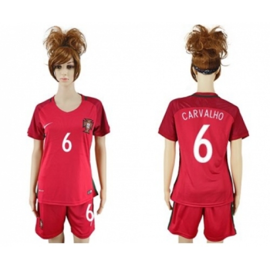 Women's Portugal #6 Carvalho Home Soccer Country Jersey