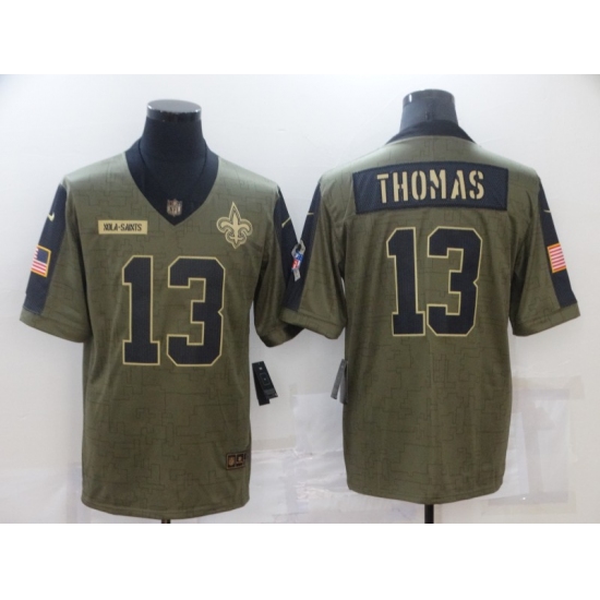 Men's New Orleans Saints #13 Michael Thomas Nike Olive 2021 Salute To Service Limited Player Jersey - Ujersey