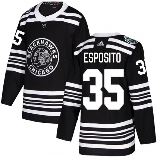 Men's Adidas Chicago Blackhawks #35 Tony Esposito Authentic Black 2019 Winter Classic NHL Jersey - Ujersey