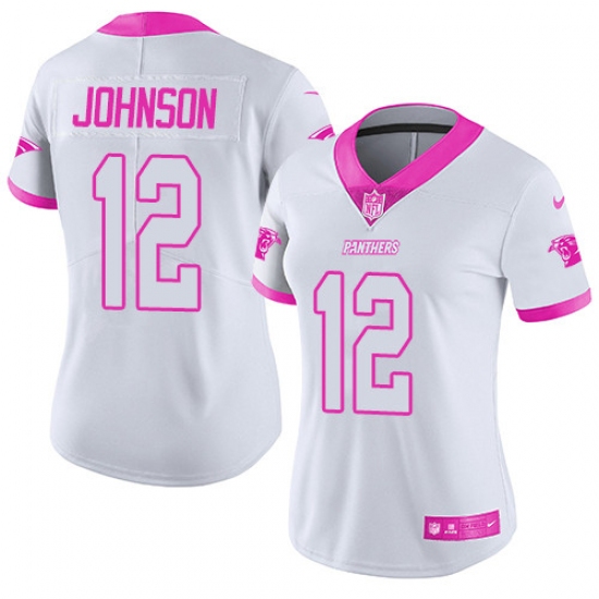 Women's Nike Carolina Panthers #12 Charles Johnson Limited White/Pink Rush Fashion NFL Jersey - Ujersey