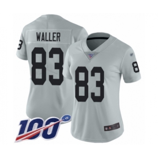 Women's Oakland Raiders #83 Darren Waller Limited Silver Inverted Legend 100th Season Football Jersey