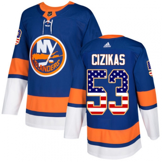 Men's Adidas New York Islanders #53 Casey Cizikas Authentic Royal Blue USA Flag Fashion NHL Jersey - Ujersey