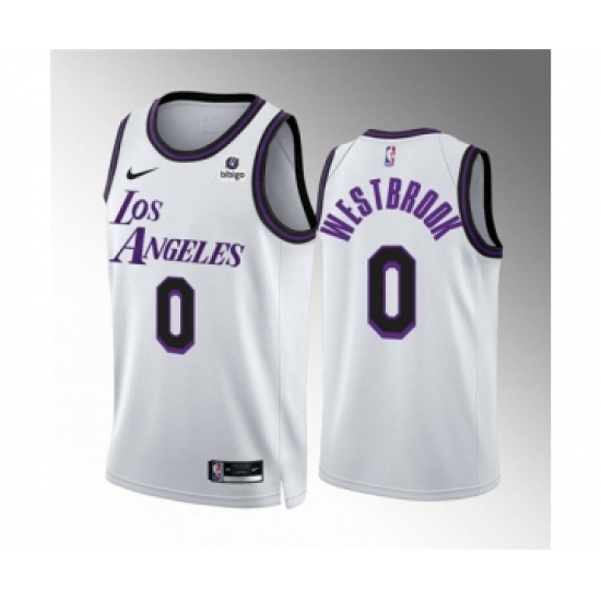 Men's Los Angeles Lakers #0 Russell Westbrook White City Edition Stitched Basketball Jersey - Ujersey