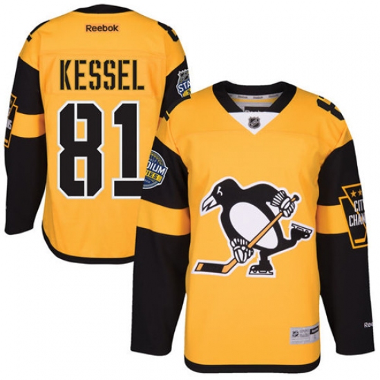 Men's Reebok Pittsburgh Penguins #81 Phil Kessel Authentic Gold 2017 Stadium Series NHL Jersey - Ujersey