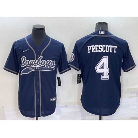 Men's Dallas Cowboys #4 Dak Prescott Navy Blue Stitched Cool Base Nike Baseball Jersey - Ujersey
