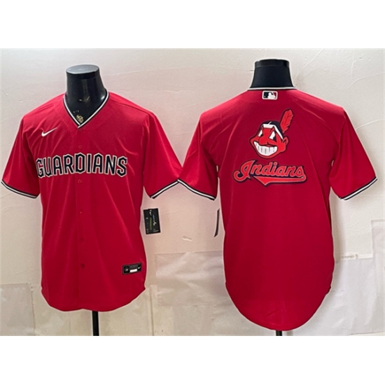 Men's Cleveland Guardians Team Big Logo Red Cool Base Stitched Baseball Jersey - Ujersey