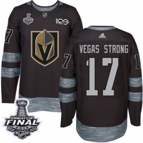 Men's Adidas Vegas Golden Knights #17 Vegas Strong Authentic Black 1917-2017 100th Anniversary 2018 Stanley Cup Final NHL Jersey - Ujersey