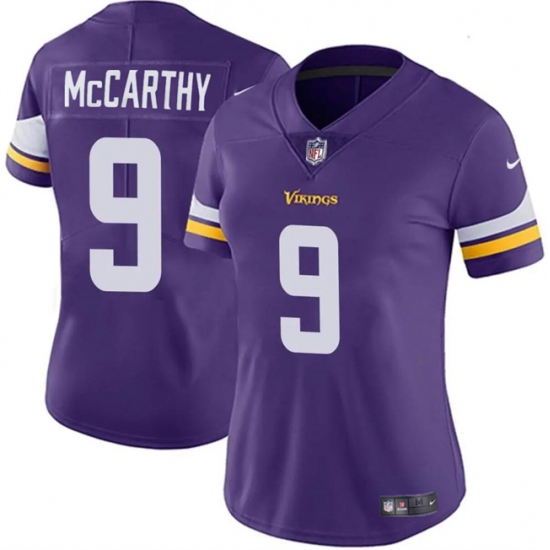 Women's Minnesota Vikings #9 J.J. McCarthy Purple 2024 Draft Vapor Football Stitched Jersey - Ujersey