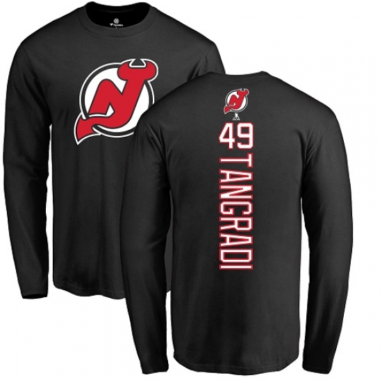 NHL Adidas New Jersey Devils #49 Eric Tangradi Black Backer Long Sleeve T-Shirt - Ujersey