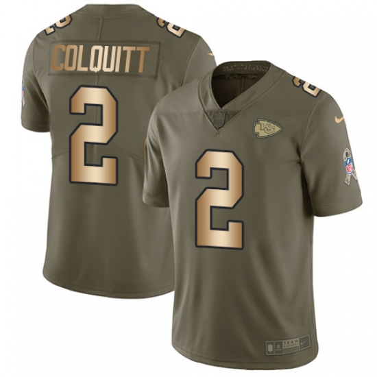 Men's Nike Kansas City Chiefs #2 Dustin Colquitt Limited Olive/Gold 2017 Salute to Service NFL Jersey - Ujersey