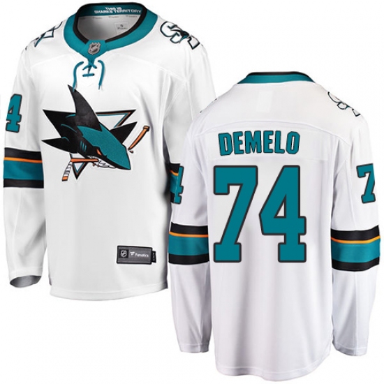 Youth San Jose Sharks #74 Dylan DeMelo Fanatics Branded White Away Breakaway NHL Jersey - Ujersey