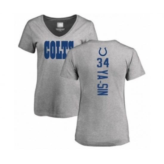 Football Women's Indianapolis Colts #34 Rock Ya-Sin Ash Backer T-Shirt - Ujersey