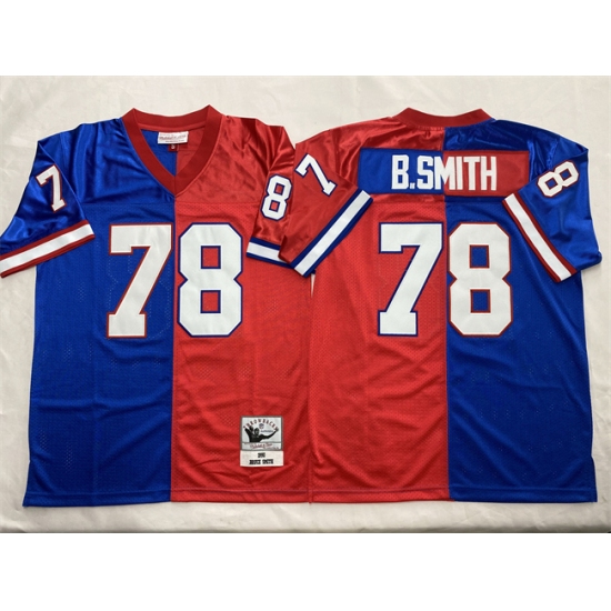 Men's Buffalo Bills #78 Bruce Smith Blue Red Splite Throwback Stitched Jersey - Ujersey