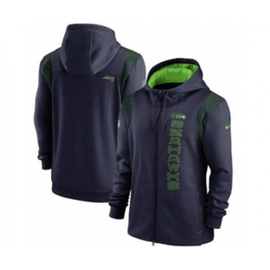 Men's Seattle Seahawks 2021 Navy Sideline Team Performance Full-Zip Hoodie - Ujersey