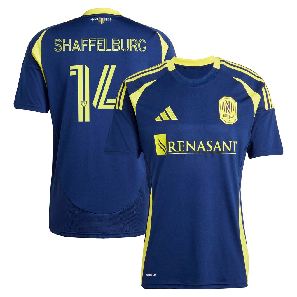 Men's Nashville SC Jacob Shaffelburg adidas Navy 2025 The Heart of Nashville Kit Replica Player Jersey - Ujersey