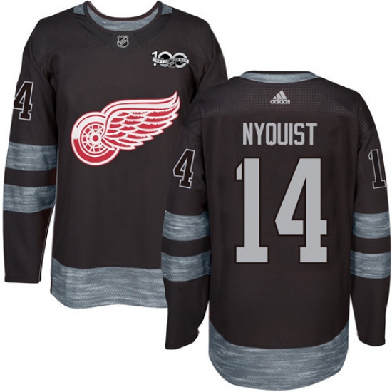 Men's Adidas Detroit Red Wings #14 Gustav Nyquist Premier Black 1917-2017 100th Anniversary NHL Jersey - Ujersey