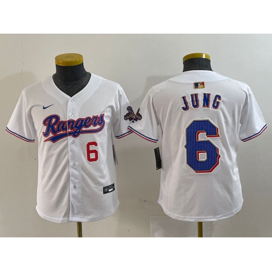 Youth Texas Rangers #6 Josh Jung Number White 2024 Gold Collection Limited Cool Base Jersey - Ujersey