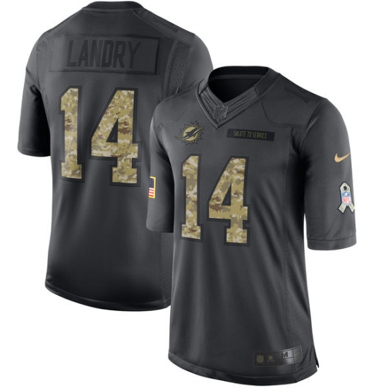 Men's Nike Miami Dolphins #14 Jarvis Landry Limited Black 2016 Salute to Service NFL Jersey - Ujersey