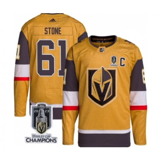Men's Vegas Golden Knights #61 Mark Stone Gold 2023 Stanley Cup Champions Stitched Jersey - Ujersey