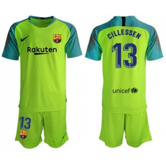 Barcelona #13 Cillessen Shiny Green Goalkeeper Soccer Club Jersey