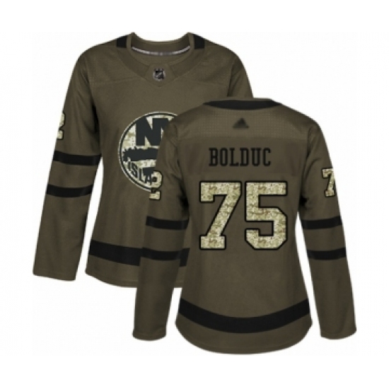 Women's New York Islanders #75 Samuel Bolduc Authentic Green Salute to Service Hockey Jersey - Ujersey