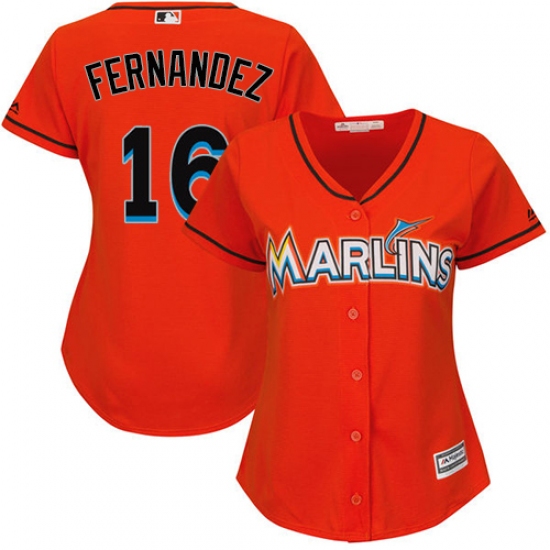 Women's Majestic Miami Marlins #16 Jose Fernandez Authentic Orange Alternate 1 Cool Base MLB Jersey - Ujersey