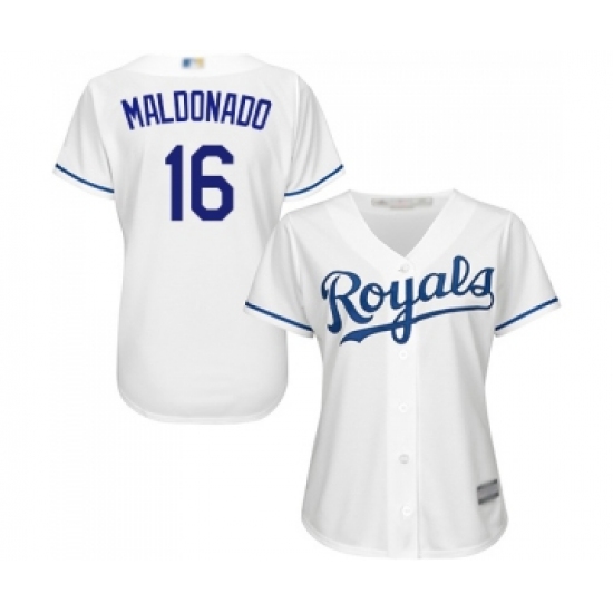 Women's Kansas City Royals #16 Martin Maldonado Replica White Home Cool Base Baseball Jersey