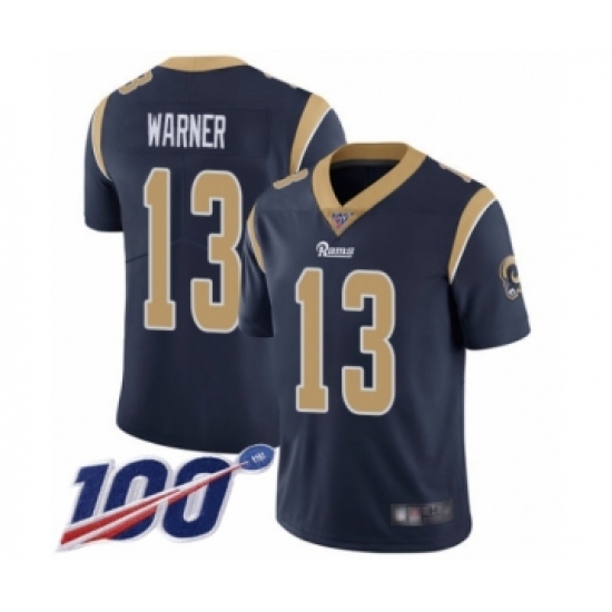 Men's Los Angeles Rams #13 Kurt Warner Navy Blue Team Color Vapor Untouchable Limited Player 100th Season Football Jersey - Ujersey
