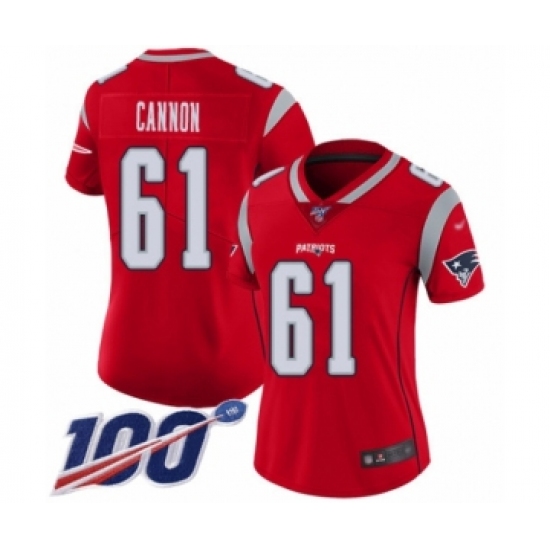 Women's New England Patriots #61 Marcus Cannon Limited Red Inverted Legend 100th Season Football Jersey - Ujersey