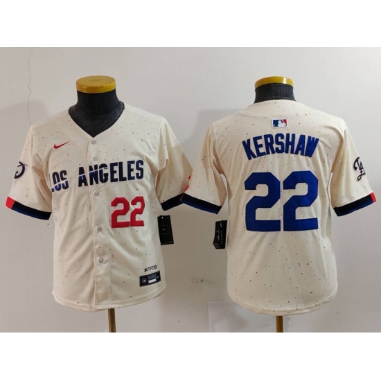 Youth Los Angeles Dodgers #22 Clayton Kershaw Number Cream 2024 City Connect Limited Stitched Jersey - Ujersey