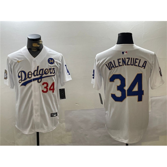 Men's Los Angeles Dodgers #34 Toro Valenzuela White Gold 2024 World Series With No. 34 Home Limited Stitched Baseball Jersey - Ujersey