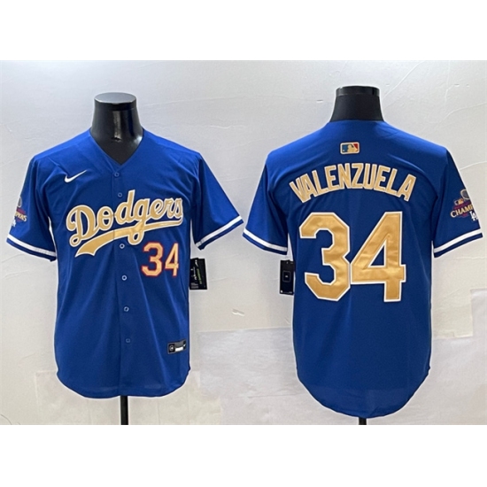 Men's Los Angeles Dodgers #34 Fernando Valenzuela Royal 2025 Gold Collection Limited Stitched Baseball Jersey - Ujersey