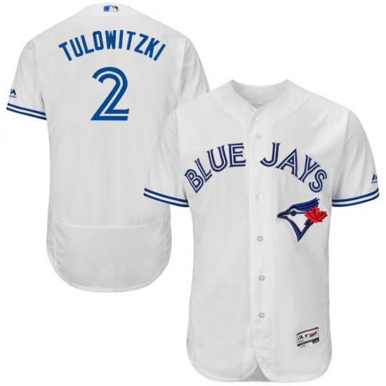 Men's Majestic Toronto Blue Jays #2 Troy Tulowitzki White Home Flex Base Authentic Collection MLB Jersey - Ujersey
